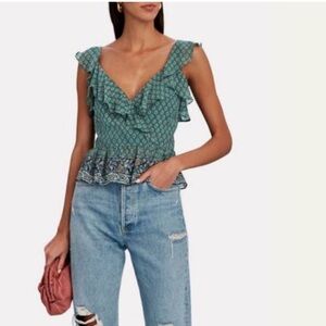 Veronica Beard Green Patterned Blouse